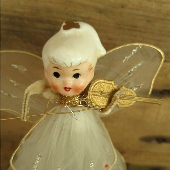 Vintage 1950s Kitschy Holt-Howard Tulle Porcelain Angel Playing Violin - Picture 2 of 10